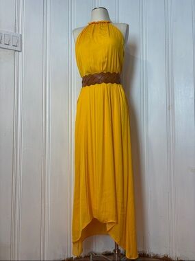 ELOGY Golden Yellow Halter High-Low Maxi Dress - Size L